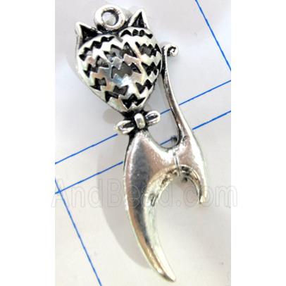 Hollow Tibetan Silver cat pendant, lead free and nickel free