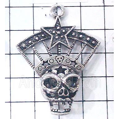 Hollow Tibetan Silver skull pendant, lead free and nickel free