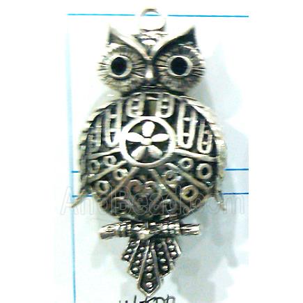 Hollow Tibetan Silver owl pendant, lead free and nickel free