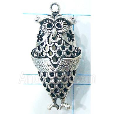 Hollow Tibetan Silver owl pendant, lead free and nickel free