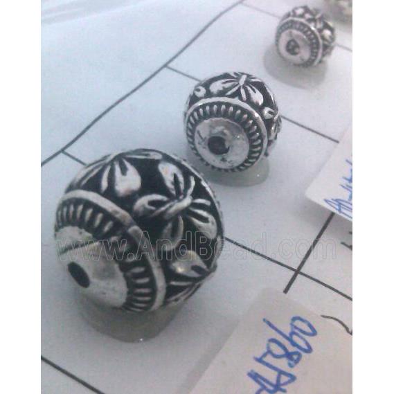 round tibetan silver beads, hollow, lead free and nickel free