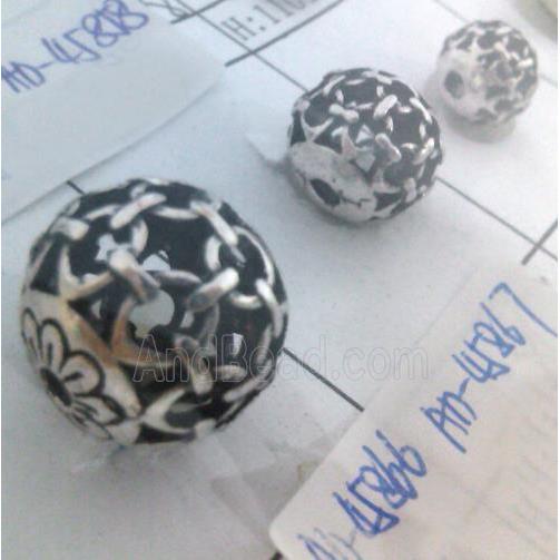 round tibetan silver beads, hollow, lead free and nickel free