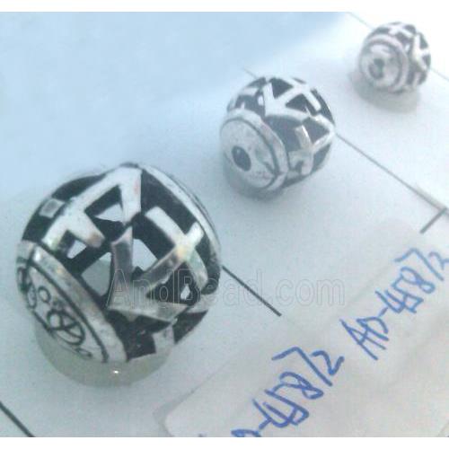 round tibetan silver beads, hollow, lead free and nickel free