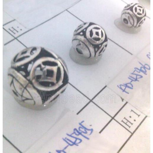 round tibetan silver beads, hollow, lead free and nickel free