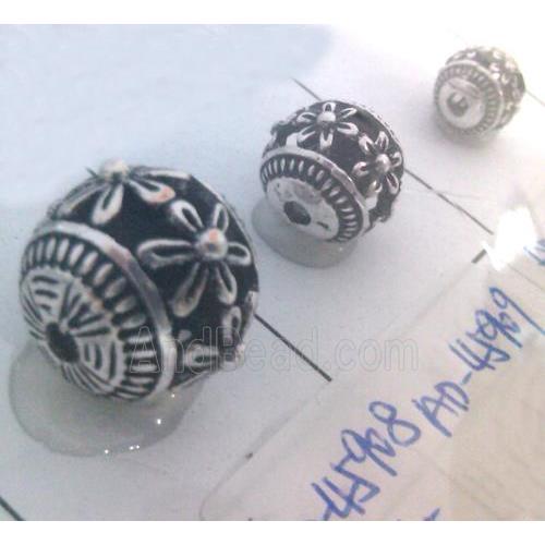 round tibetan silver beads, hollow, lead free and nickel free