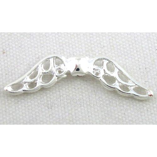 bead, angel wing, tibetan silver charm, non-nickel, silver plated