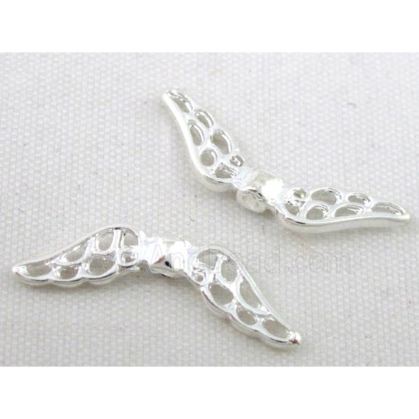 bead, angel wing, tibetan silver charm, non-nickel, silver plated