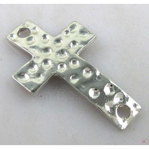 hammered Tibetan Silver Cross Connector, lead free and nickel free, platinum plated