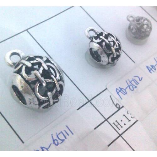 hollow, round tibetan silver hanger bead, lead free and nickel free