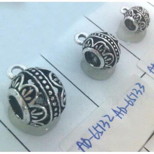 hollow, round tibetan silver hanger bead, lead free and nickel free