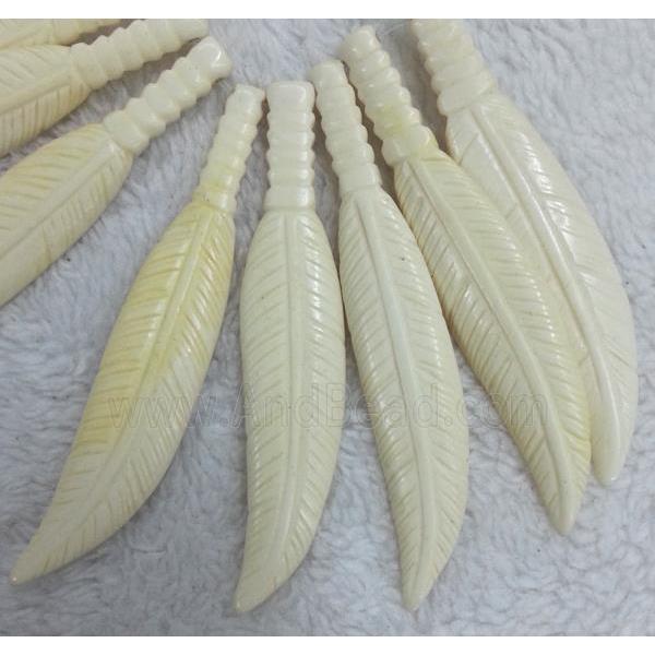 antique cattle bone pendant, feather