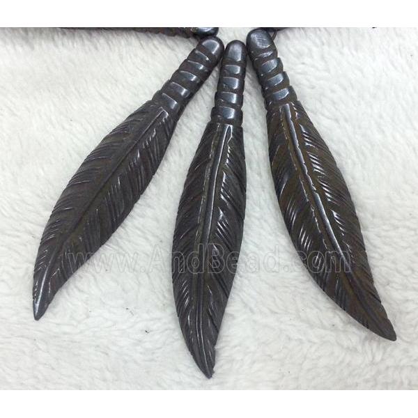 antique cattle bone feather pendant, black