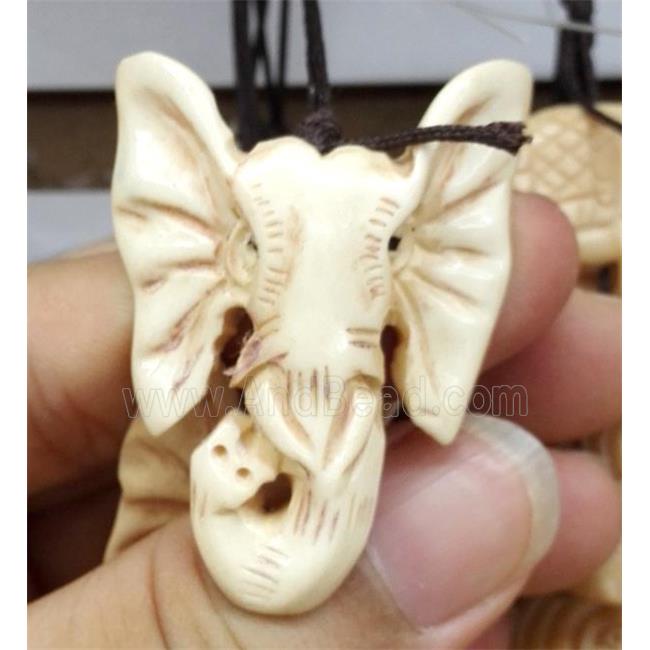 antique cattle bone beads, white, elephant