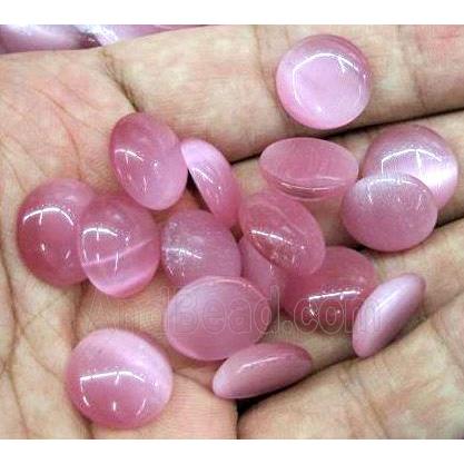 cat eye cabochon, round, flat black, pink