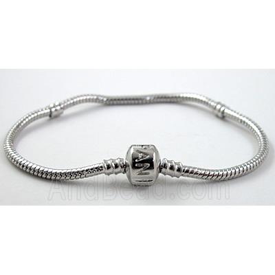 nickel free Bracelet Stopper, Snake Chain, Copper, Platinum Plated