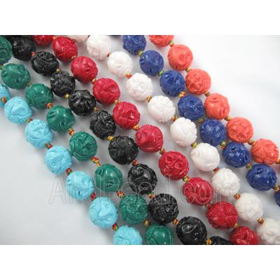 Compositive coral bead, face and fox, mxied color