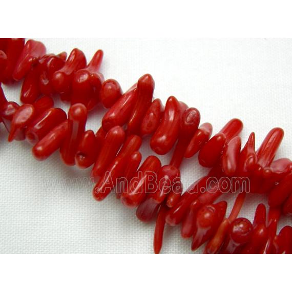 coral beads chip, dyed, deep red