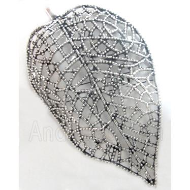 Tibetan Silver leaf pendants, lead free & nickel free