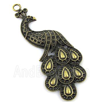 Peacock, tibetan silver pendant, non-nickel