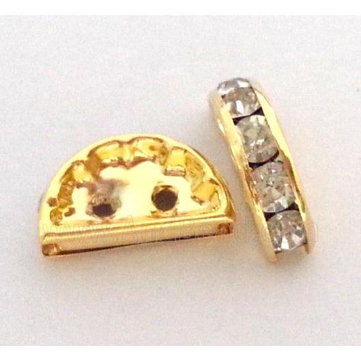 colorfast copper spacer with rhinestone bead, gold plated