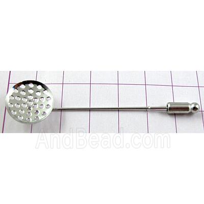 Brooch with cabochon pad, copper, sieve, platinum plated