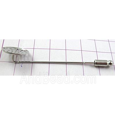 Brooch with cabochon pad, copper, sieve, platinum plated