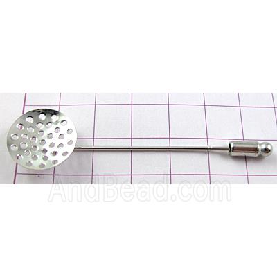 Brooch with cabochon-pad, copper, sieve, platinum plated