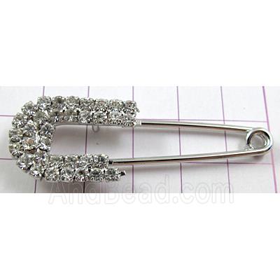 rhinestone Brooch, clip pin, copper, platinum plated