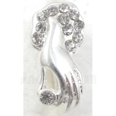 Pinch bail with rhinestone, copper, silver plated