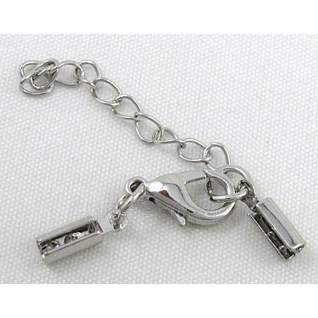 end of cord, copper connector for necklace, bracelet, platinum plated