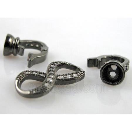 bracelet bar, copper connector with zircon, black
