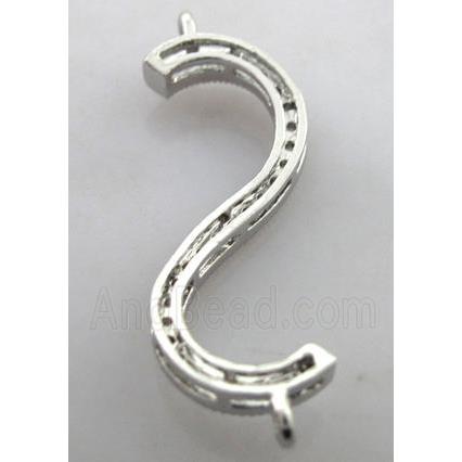 bracelet bar, copper connector with zircon, platinum plated