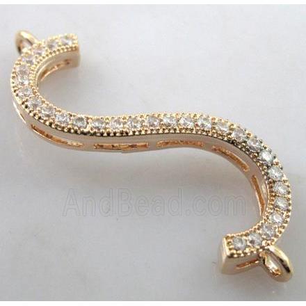 bracelet bar, copper connector with zircon, gold