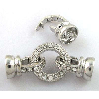 bracelet bar, copper connector clasp with rhinestone, platinum plated