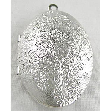Locket pendant for necklace, copper, platinum plated