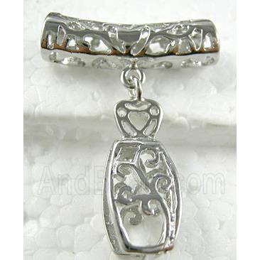 hinged and pinch bail for necklace, copper, platinum plated