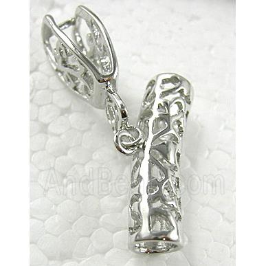 hinged and pinch bail for necklace, copper, platinum plated