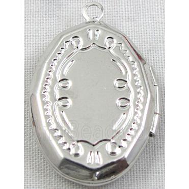 copper Locket with cabochon pad, Platinum Plated