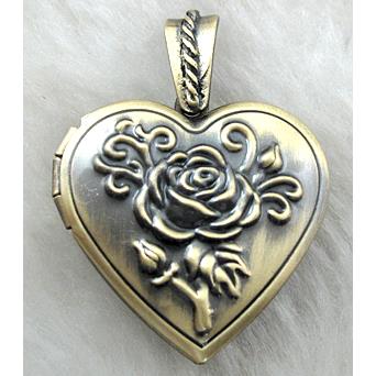 heart Locket, copper, necklace pendant, Bronze plated