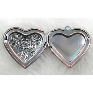 necklace pendant, heart Locket, copper, Red copper plated