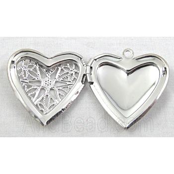 Locket Pendant, Heart, Copper, Platinum Plated