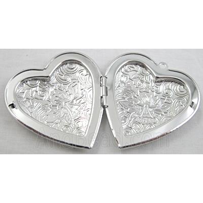 Heart Pendant Locket, Platinum Plated, Copper