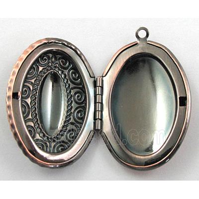 necklace Locket pendant, oval copper, antique red