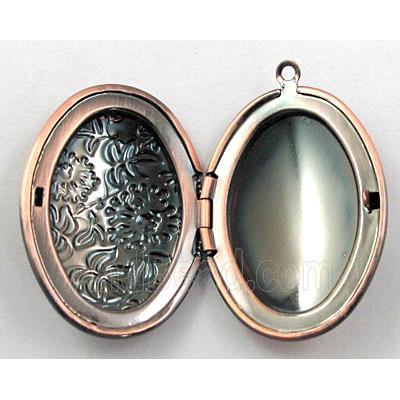 necklace Locket pendant, oval, copper, Red copper plated