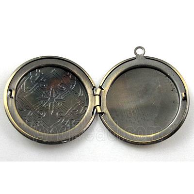 necklace Locket pendant,flat-round, copper, Bronze plated