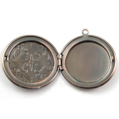necklace Locket pendant, flat-round, copper, Red copper plated