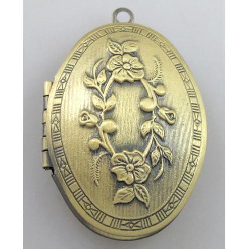 necklace Locket pendant, copper, oval, Bronze plated