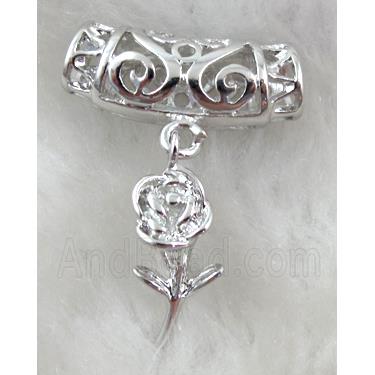 pinch hinged bail for necklace, flower, copper, platinum plated