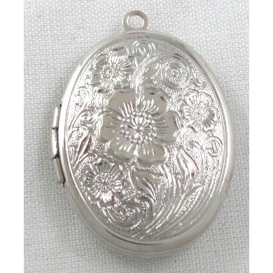 necklace Locket pendant, copper, platinum plated