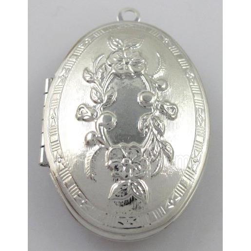 necklace Locket pendant, copper, platinum plated
